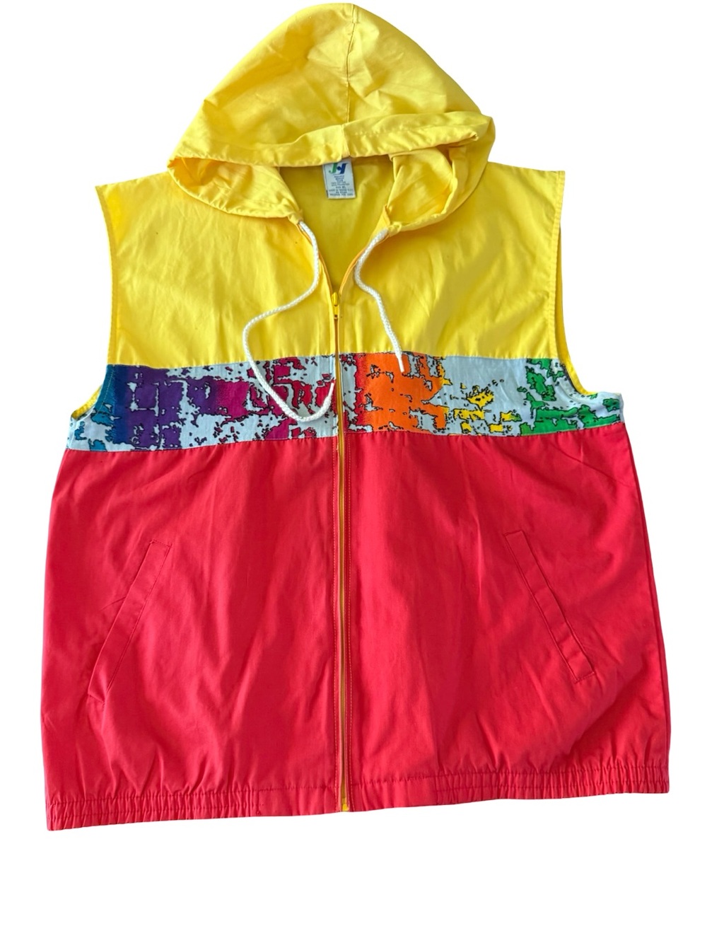 Vintage Pacific Beach Club Hooded Windbreaker Vest XL Neon Colorblock 80s